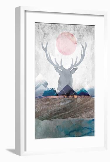 Deer and Mountains 2-Louis Duncan-He-Framed Art Print