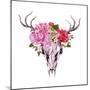 Deer Animal Skull with Flowers and Feathers. Watercolor in Vintage Style-Le Panda-Mounted Art Print