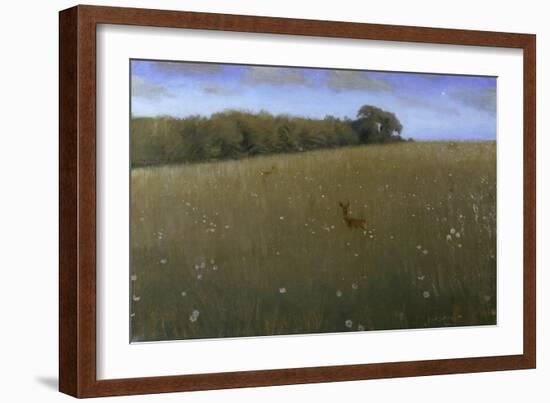 Deer at Dusk in a Meadow with Flowers-Harald Slott-Möller-Framed Giclee Print