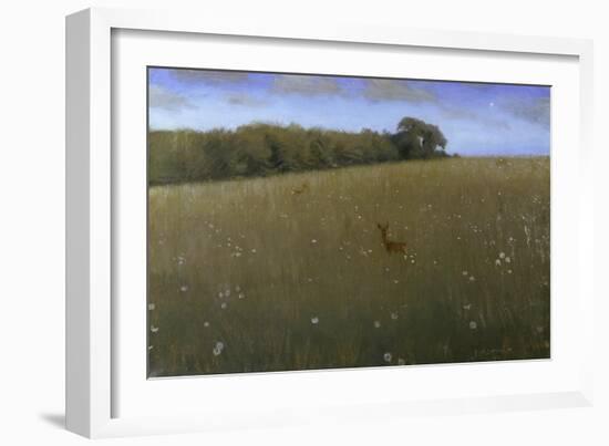 Deer at Dusk in a Meadow with Flowers-Harald Slott-Möller-Framed Giclee Print