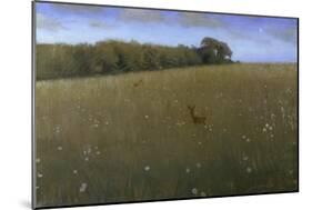Deer at Dusk in a Meadow with Flowers-Harald Slott-Möller-Mounted Giclee Print