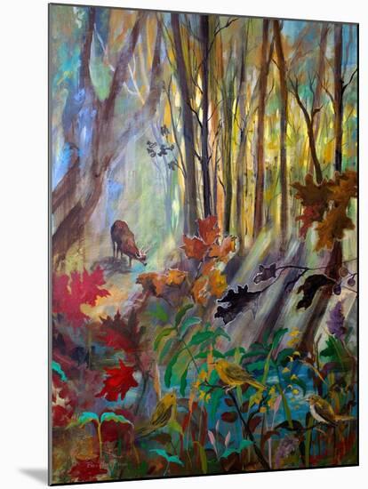 Deer at Water in Woods-Robin Maria-Mounted Art Print