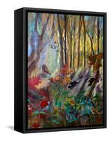 Deer at Water in Woods-Robin Maria-Framed Stretched Canvas