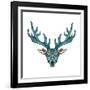 Deer Bright Colorful Head with Horns for T-Shirt, Tattoo, Print, Fabric, Poster and Illustrations.-BarsRsind-Framed Art Print