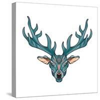 Deer Bright Colorful Head with Horns for T-Shirt, Tattoo, Print, Fabric, Poster and Illustrations.-BarsRsind-Stretched Canvas