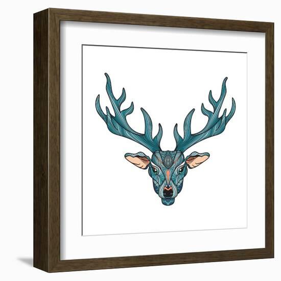 Deer Bright Colorful Head with Horns for T-Shirt, Tattoo, Print, Fabric, Poster and Illustrations.-BarsRsind-Framed Art Print