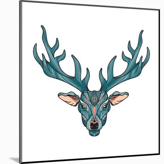 Deer Bright Colorful Head with Horns for T-Shirt, Tattoo, Print, Fabric, Poster and Illustrations.-BarsRsind-Mounted Art Print