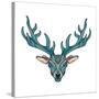 Deer Bright Colorful Head with Horns for T-Shirt, Tattoo, Print, Fabric, Poster and Illustrations.-BarsRsind-Stretched Canvas