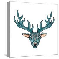 Deer Bright Colorful Head with Horns for T-Shirt, Tattoo, Print, Fabric, Poster and Illustrations.-BarsRsind-Stretched Canvas