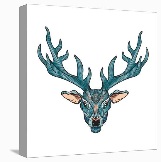 Deer Bright Colorful Head with Horns for T-Shirt, Tattoo, Print, Fabric, Poster and Illustrations.-BarsRsind-Stretched Canvas