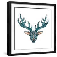 Deer Bright Colorful Head with Horns for T-Shirt, Tattoo, Print, Fabric, Poster and Illustrations.-BarsRsind-Framed Art Print