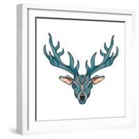 Deer Bright Colorful Head with Horns for T-Shirt, Tattoo, Print, Fabric, Poster and Illustrations.-BarsRsind-Framed Art Print