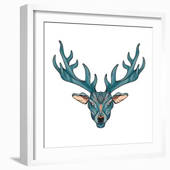 Deer Bright Colorful Head with Horns for T-Shirt, Tattoo, Print, Fabric, Poster and Illustrations.-BarsRsind-Framed Art Print