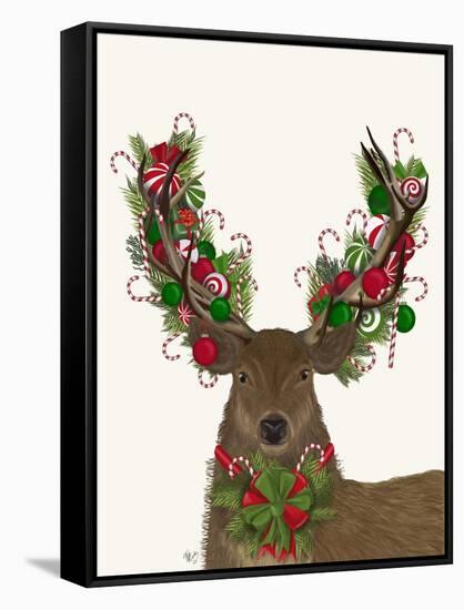 Deer, Candy Cane Wreath-Fab Funky-Framed Stretched Canvas