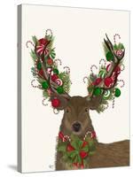 Deer, Candy Cane Wreath-Fab Funky-Stretched Canvas