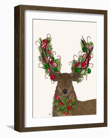 Deer, Candy Cane Wreath-Fab Funky-Framed Art Print