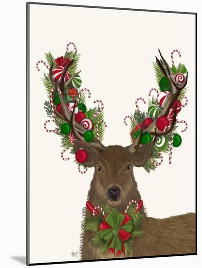 Deer, Candy Cane Wreath-Fab Funky-Mounted Art Print