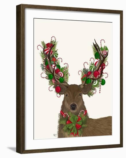 Deer, Candy Cane Wreath-Fab Funky-Framed Art Print