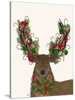 Deer, Candy Cane Wreath-Fab Funky-Stretched Canvas