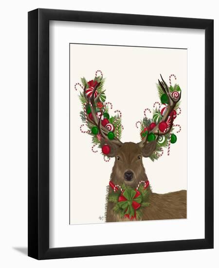 Deer, Candy Cane Wreath-Fab Funky-Framed Art Print