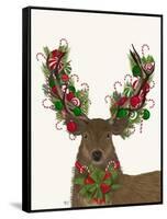 Deer, Candy Cane Wreath-Fab Funky-Framed Stretched Canvas
