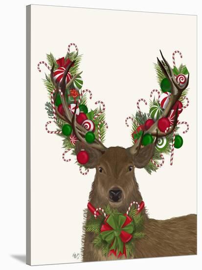 Deer, Candy Cane Wreath-Fab Funky-Stretched Canvas