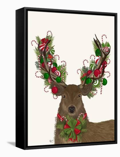 Deer, Candy Cane Wreath-Fab Funky-Framed Stretched Canvas