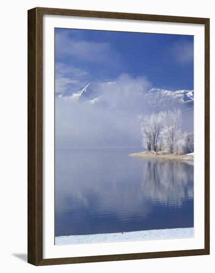 Deer Creek Reservoir and Rimed Trees, Mt. Timpanogas, Wasatch Mountains, Utah, USA-Howie Garber-Framed Premium Photographic Print