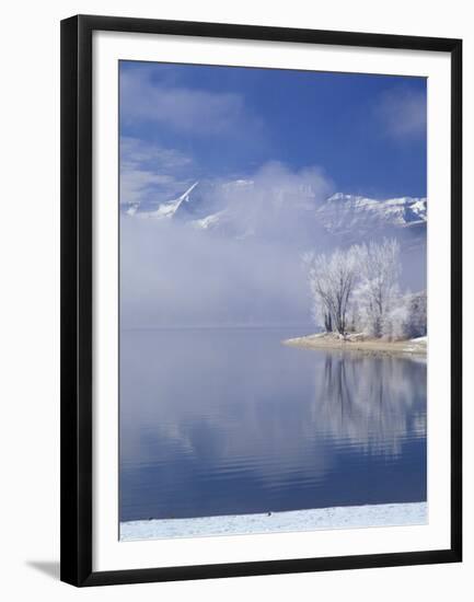 Deer Creek Reservoir and Rimed Trees, Mt. Timpanogas, Wasatch Mountains, Utah, USA-Howie Garber-Framed Premium Photographic Print