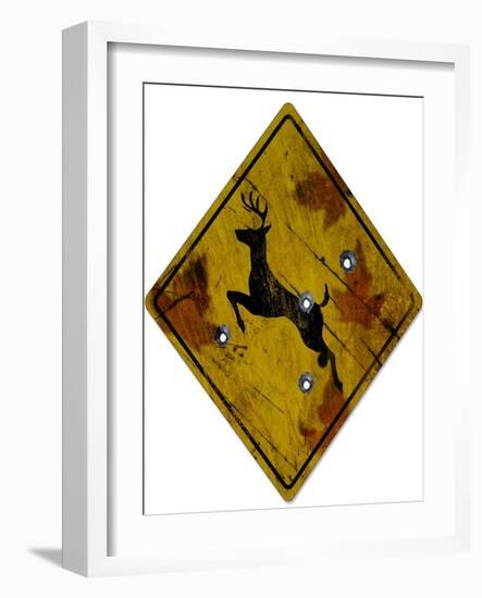 Deer Crossing Hunting Sign Plastic Sign-null-Framed Art Print