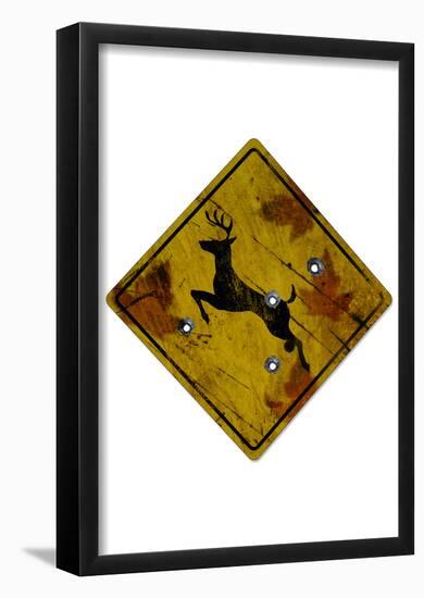 Deer Crossing Hunting Sign-null-Framed Poster