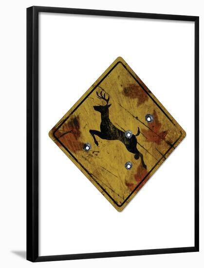 Deer Crossing Hunting Sign-null-Framed Poster