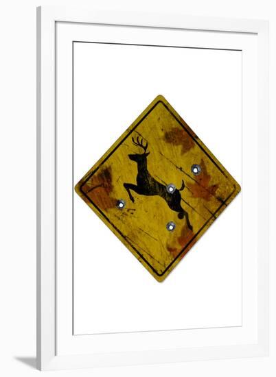 Deer Crossing Hunting Sign-null-Framed Art Print