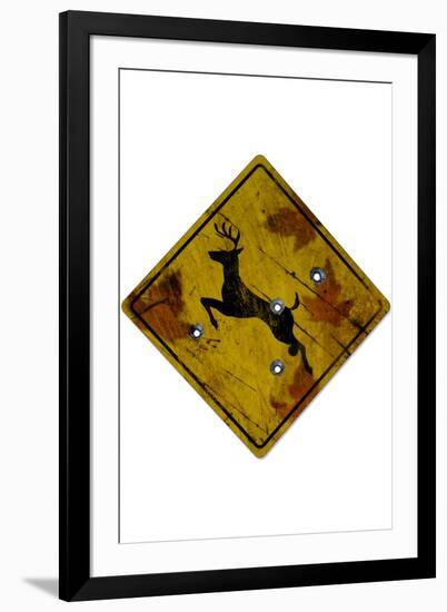 Deer Crossing Hunting Sign-null-Framed Art Print