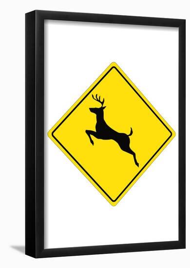 Deer Crossing Sign Poster-null-Framed Poster