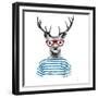 Deer Dressed up in Hipster Style-mart_m-Framed Premium Giclee Print