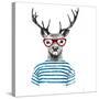 Deer Dressed up in Hipster Style-mart_m-Stretched Canvas