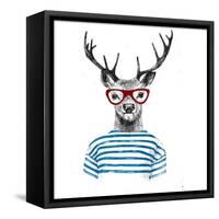 Deer Dressed up in Hipster Style-mart_m-Framed Stretched Canvas