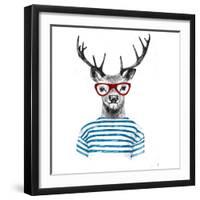 Deer Dressed up in Hipster Style-mart_m-Framed Art Print