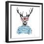 Deer Dressed up in Hipster Style-mart_m-Framed Art Print