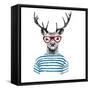 Deer Dressed up in Hipster Style-mart_m-Framed Stretched Canvas