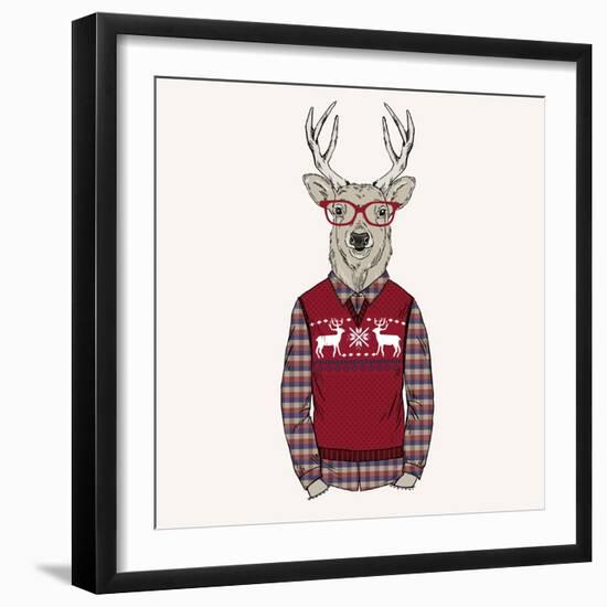 Deer Dressed up in Pullover-Olga_Angelloz-Framed Art Print