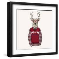 Deer Dressed up in Pullover-Olga_Angelloz-Framed Art Print