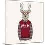 Deer Dressed up in Pullover-Olga_Angelloz-Mounted Art Print