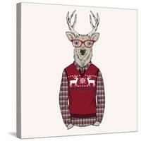 Deer Dressed up in Pullover-Olga_Angelloz-Stretched Canvas