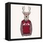 Deer Dressed up in Pullover-Olga_Angelloz-Framed Stretched Canvas