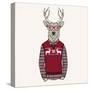 Deer Dressed up in Pullover-Olga_Angelloz-Stretched Canvas