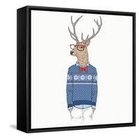 Deer Dressed up in Pullover-Olga_Angelloz-Framed Stretched Canvas