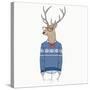 Deer Dressed up in Pullover-Olga_Angelloz-Stretched Canvas