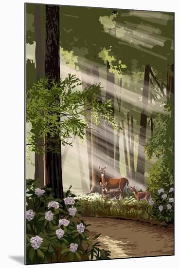 Deer Family and Forest-Lantern Press-Mounted Art Print